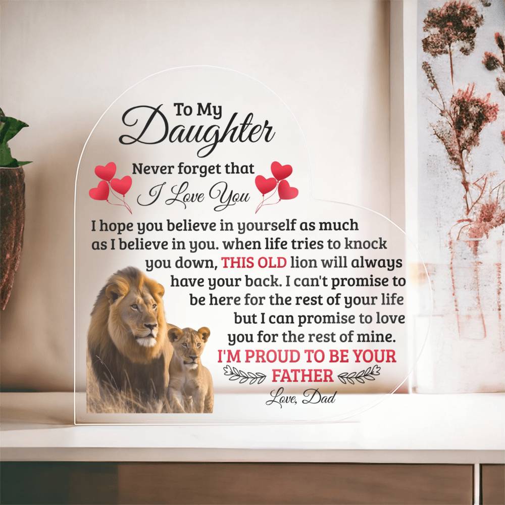 To My Daughter Old Lion Heart Acrylic Plaque