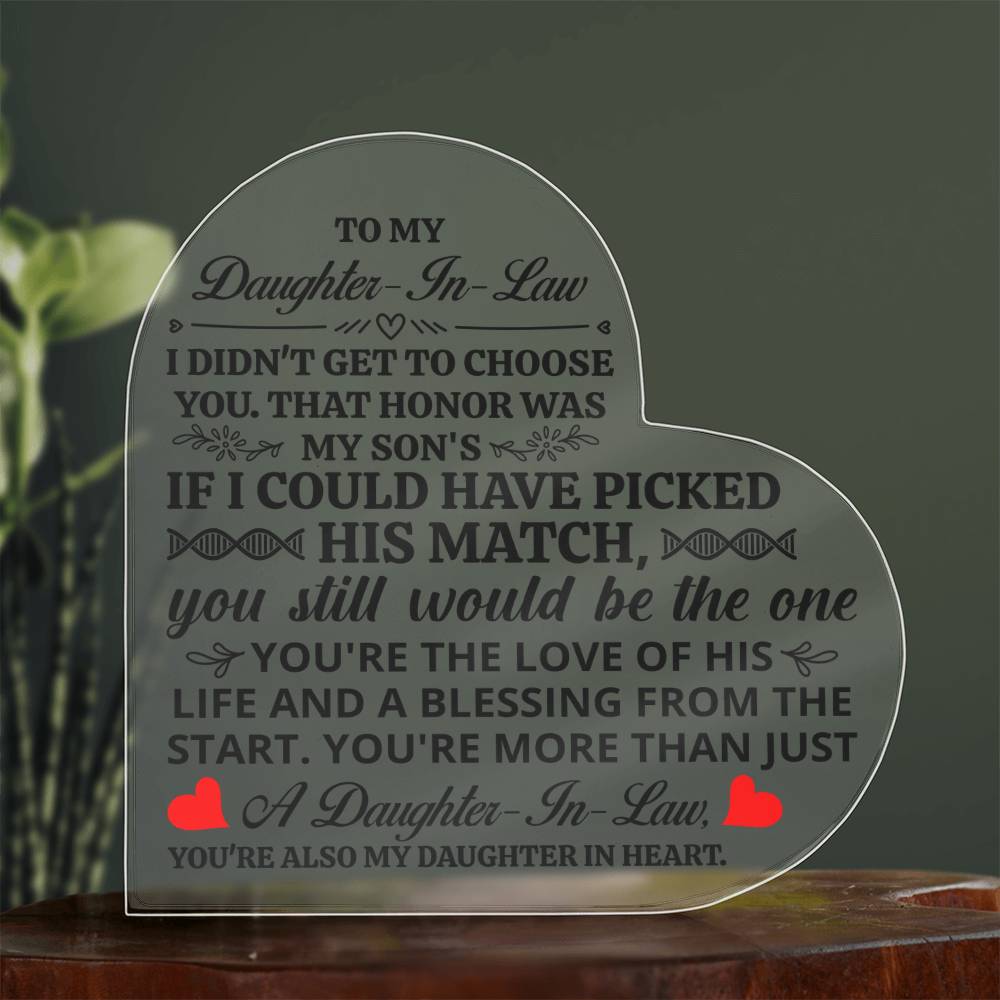 To My Daughter In Law Honor Heart Acrylic Plaque