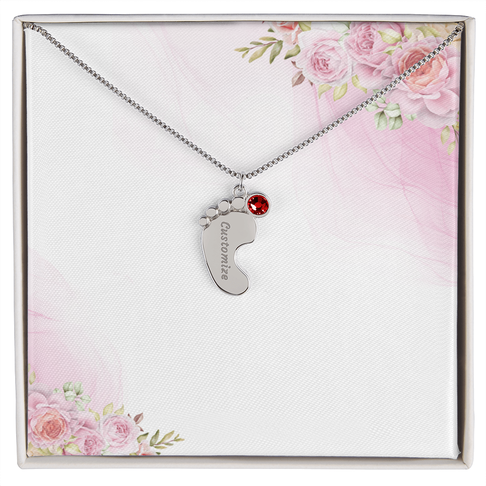 Custom Baby Feet Necklace with Birthstone & Engraving – Personalized Mom Gift