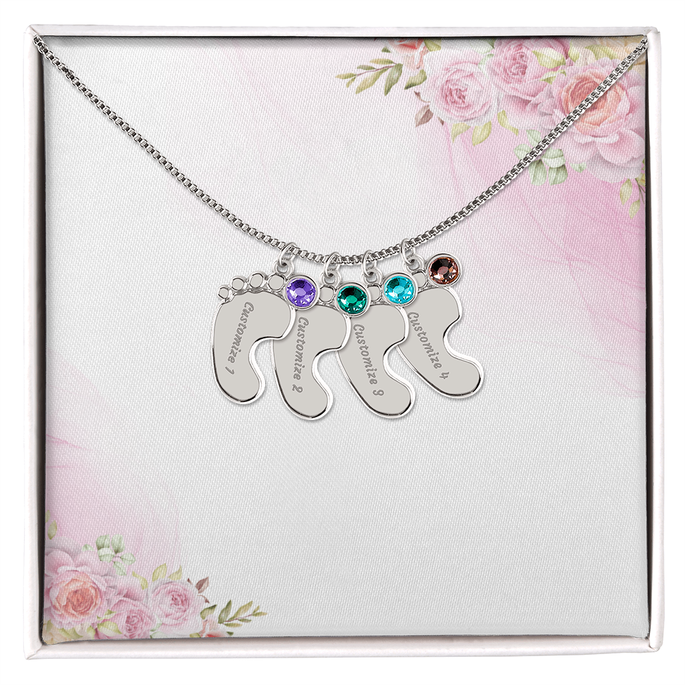 Custom Baby Feet Necklace with Birthstone & Engraving – Personalized Mom Gift