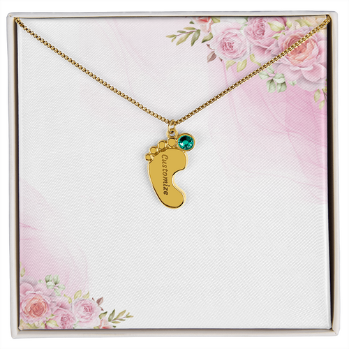 Custom Baby Feet Necklace with Birthstone & Engraving – Personalized Mom Gift