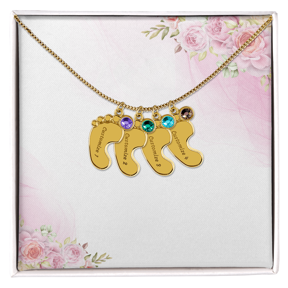 Custom Baby Feet Necklace with Birthstone & Engraving – Personalized Mom Gift