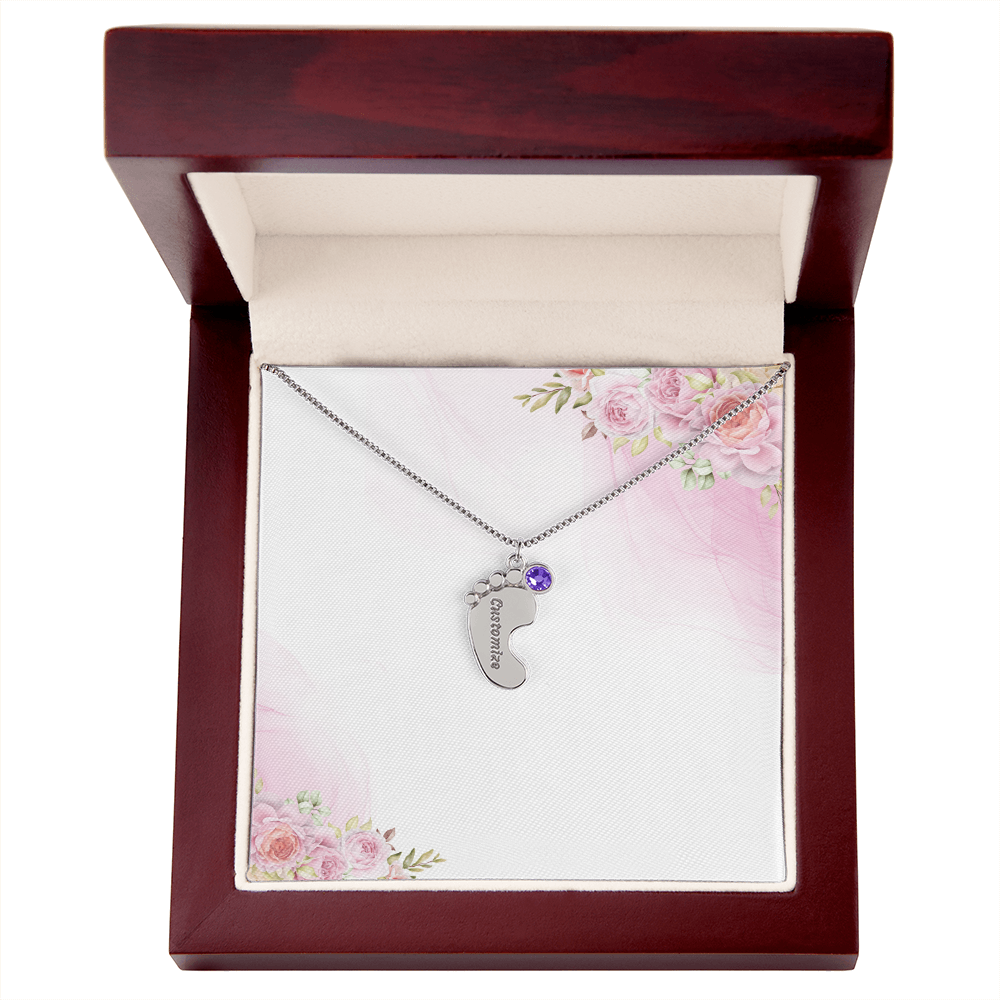 Custom Baby Feet Necklace with Birthstone & Engraving – Personalized Mom Gift