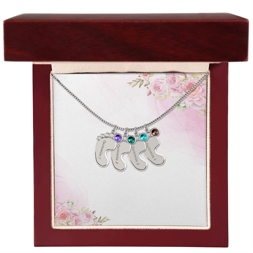 Custom Baby Feet Necklace with Birthstone & Engraving – Personalized Mom Gift