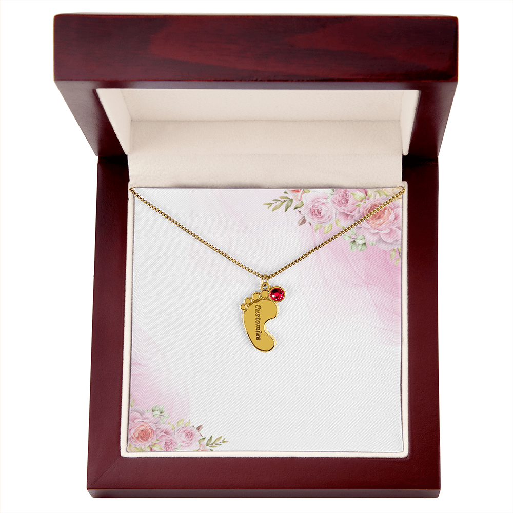 Custom Baby Feet Necklace with Birthstone & Engraving – Personalized Mom Gift