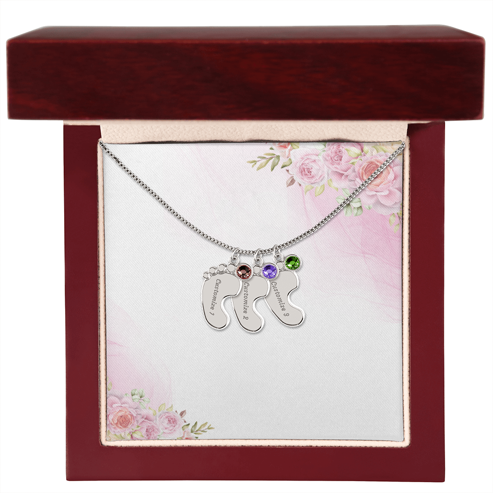 Custom Baby Feet Necklace with Birthstone & Engraving – Personalized Mom Gift