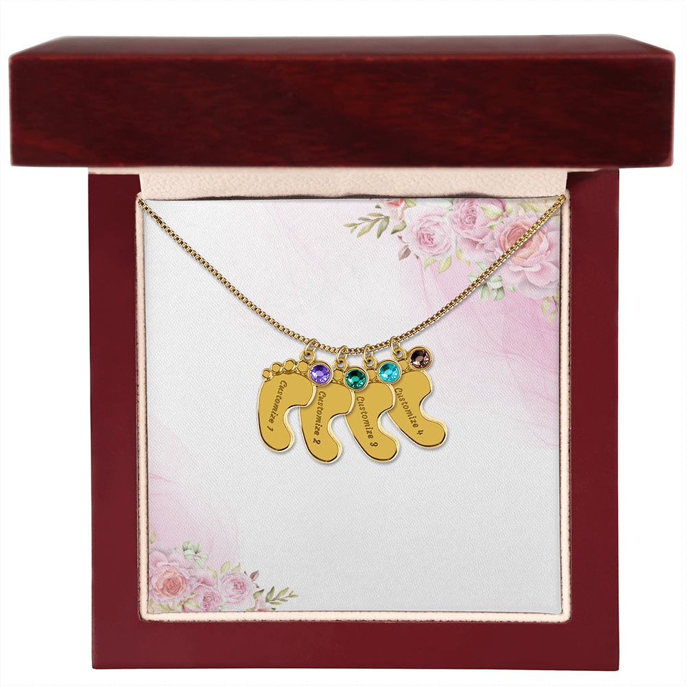 Custom Baby Feet Necklace with Birthstone & Engraving – Personalized Mom Gift