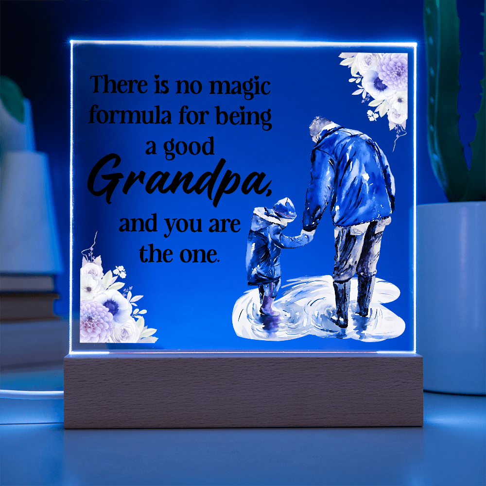 Square Acrylic Keepsake Plaque for Grandpa with LED Base