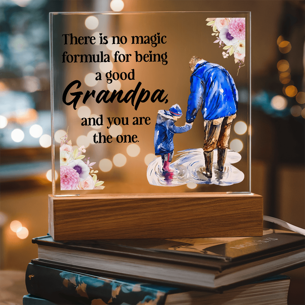 Square Acrylic Keepsake Plaque for Grandpa with LED Base