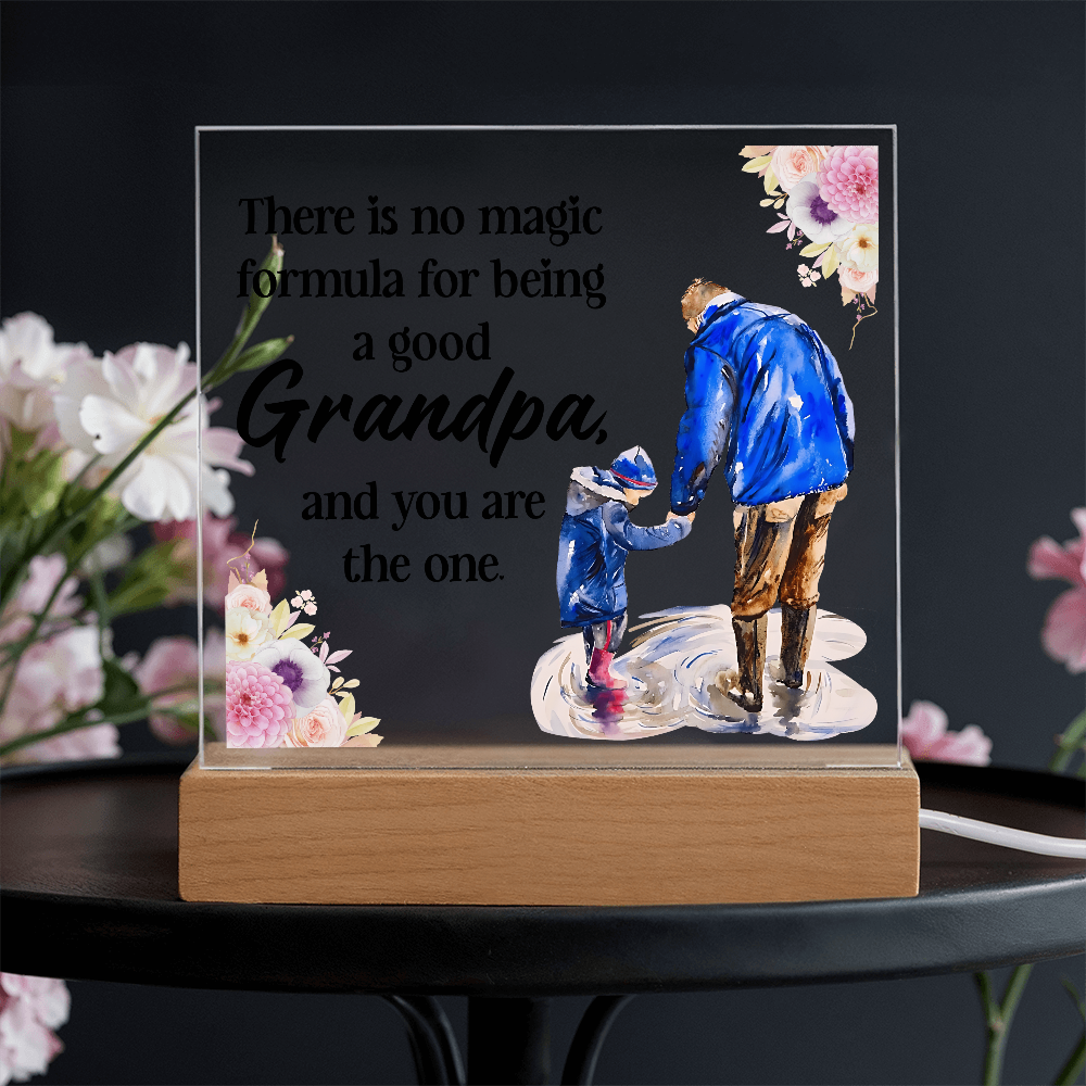 Square Acrylic Keepsake Plaque for Grandpa with LED Base