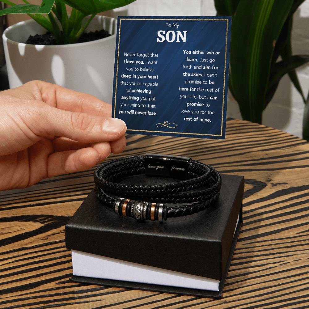 Men's Engraved 'Skies' Bracelet for Son – Braided Vegan Leather & Stainless Steel Magnetic Clasp Inspirational Gift