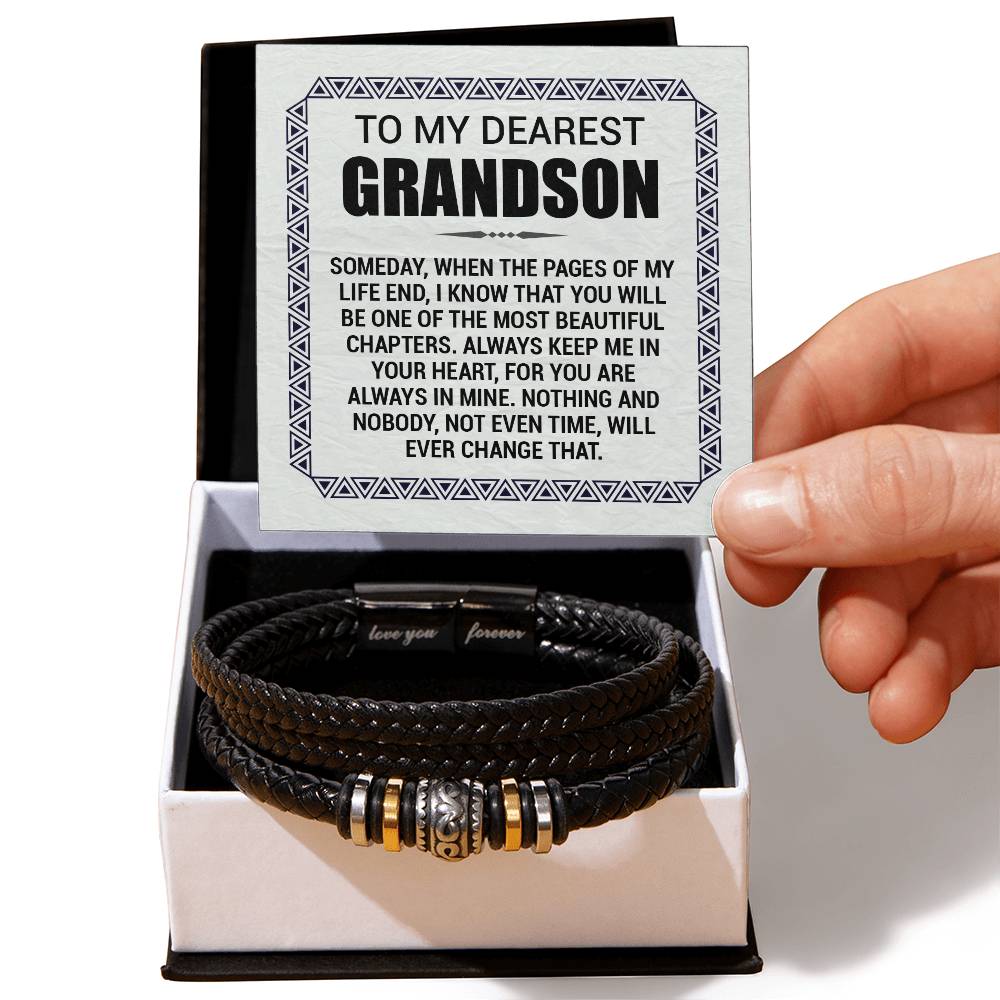 Men's Engraved 'Love You Forever' Bracelet for Grandson – 'Pages of My Life' Vegan Leather Stainless Steel Grandparent Gift