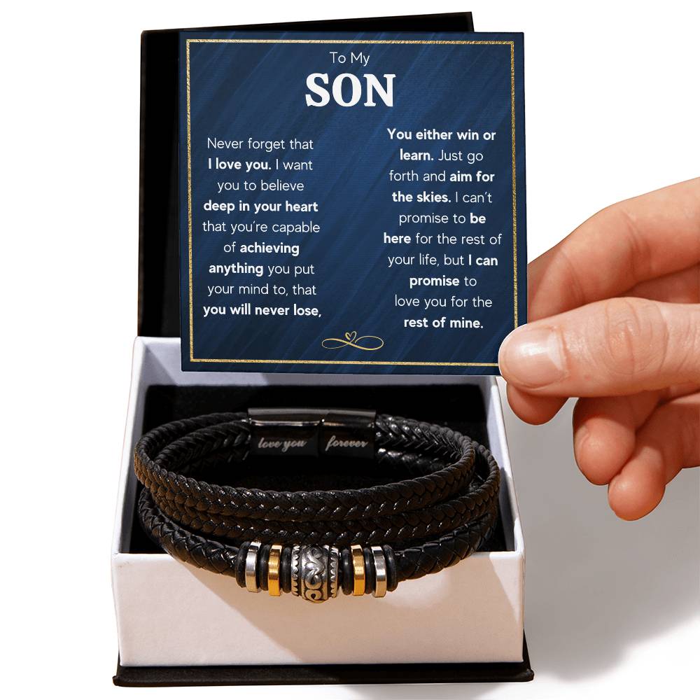 Men's Engraved 'Skies' Bracelet for Son – Braided Vegan Leather & Stainless Steel Magnetic Clasp Inspirational Gift