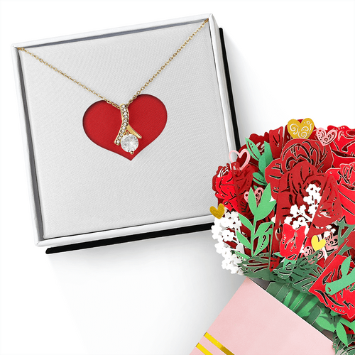 Alluring Beauty Necklace & Sweetest Devotion Flower Bouquet Gift Set
