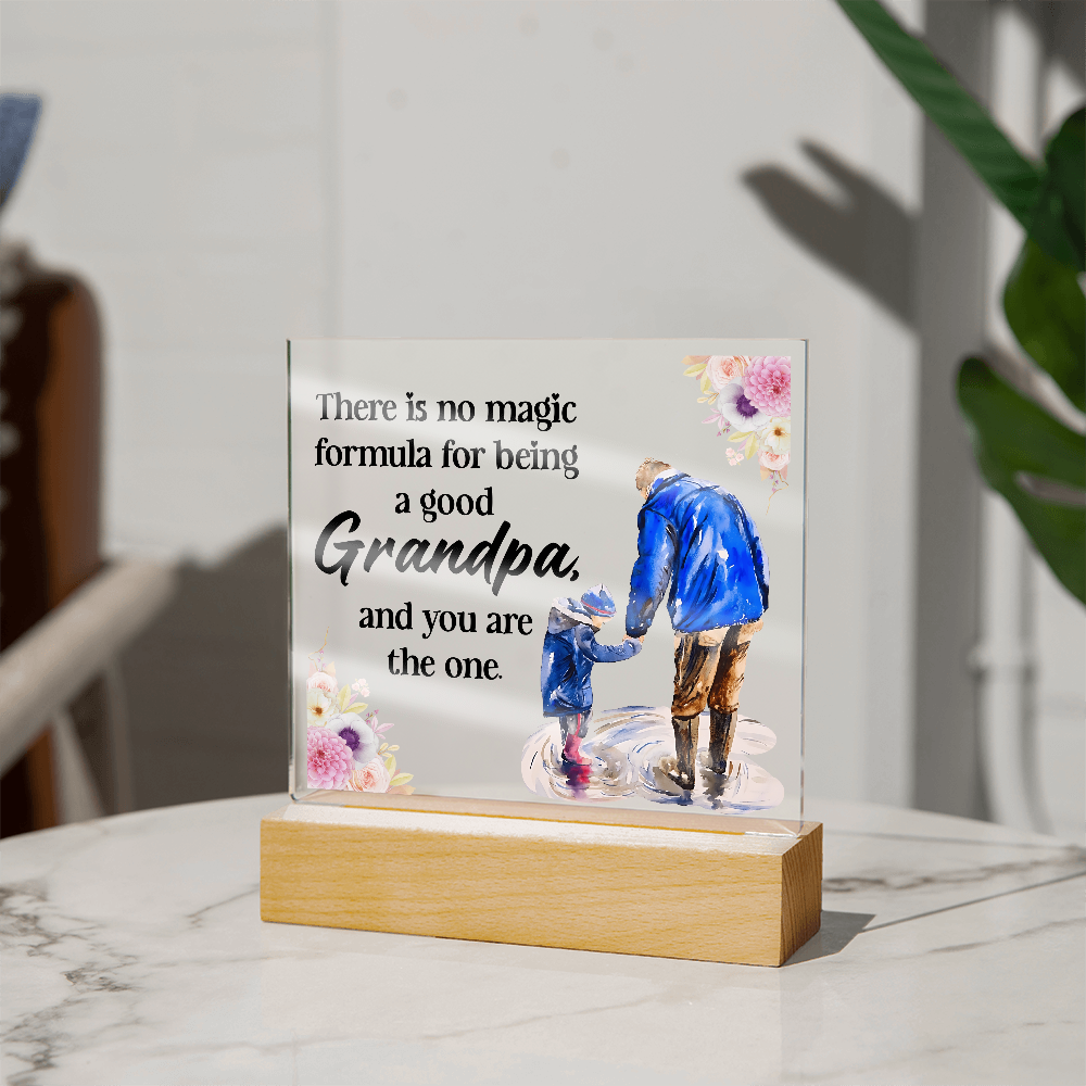 Square Acrylic Keepsake Plaque for Grandpa with LED Base