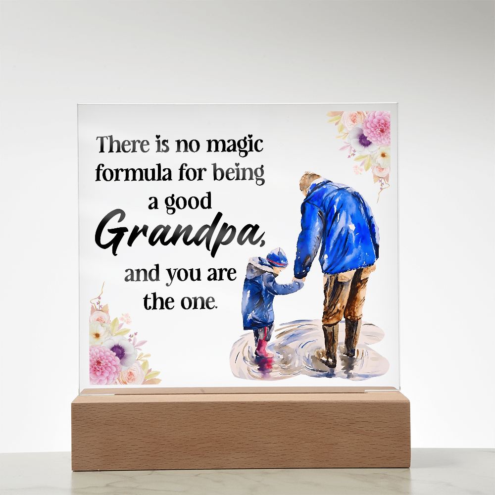 Square Acrylic Keepsake Plaque for Grandpa with LED Base