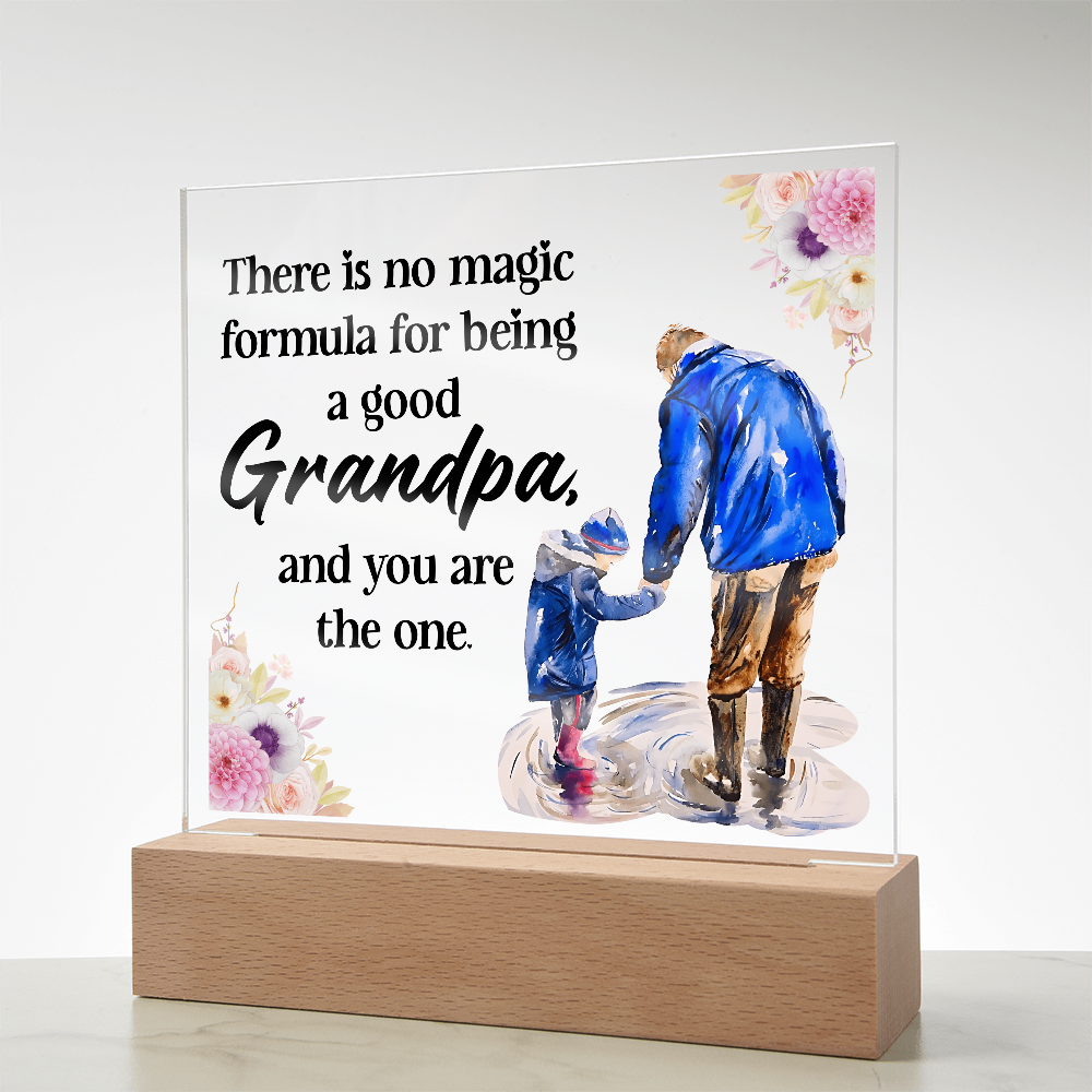 Square Acrylic Keepsake Plaque for Grandpa with LED Base
