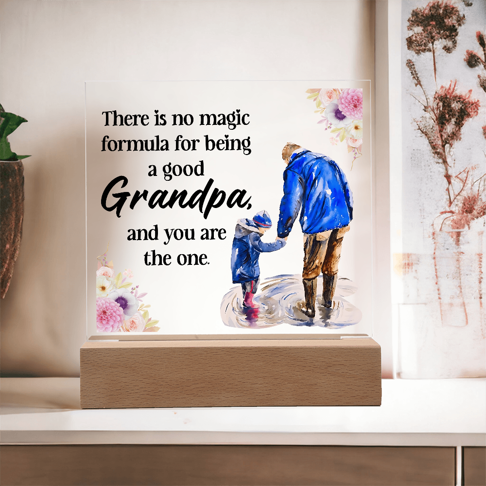 Square Acrylic Keepsake Plaque for Grandpa with LED Base
