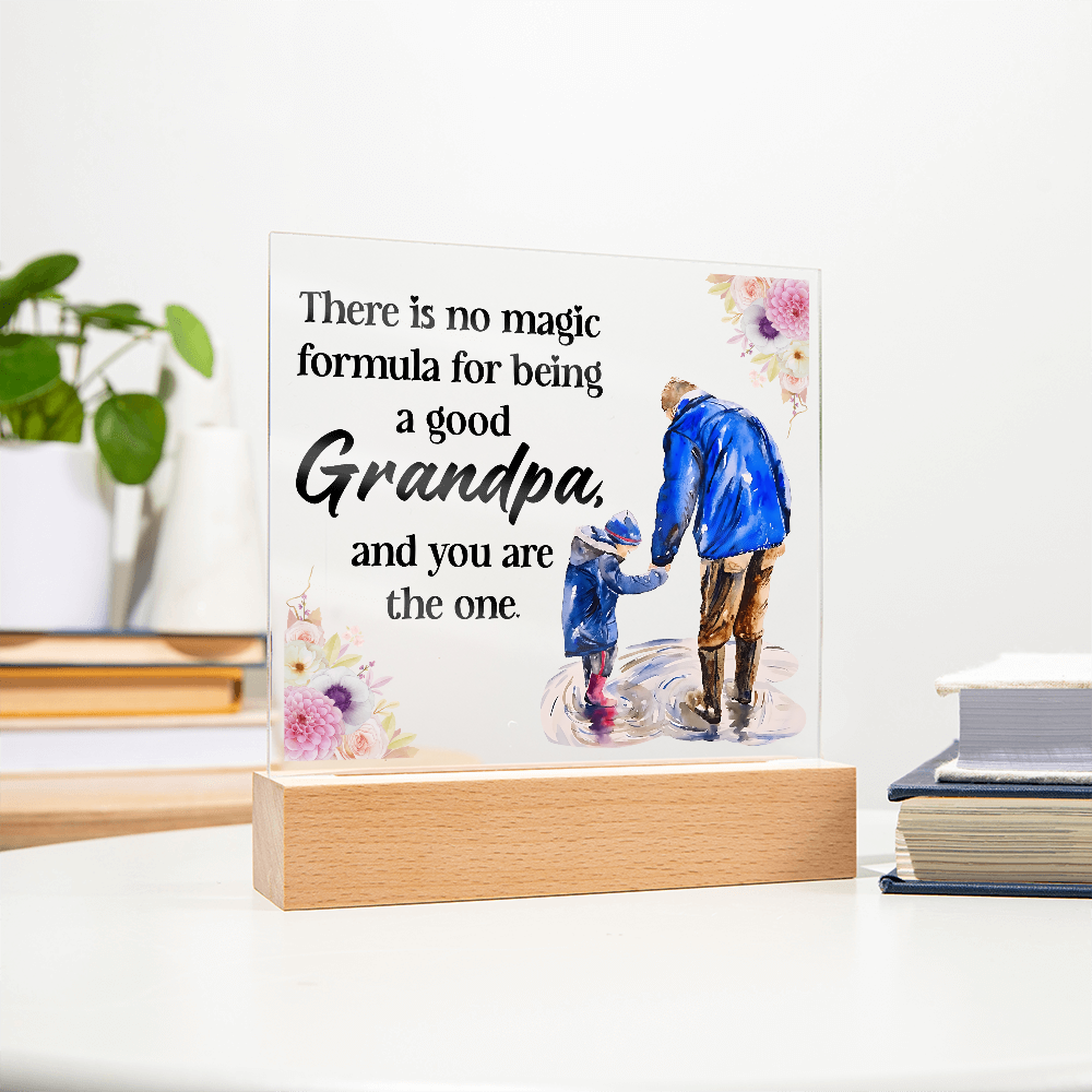 Square Acrylic Keepsake Plaque for Grandpa with LED Base