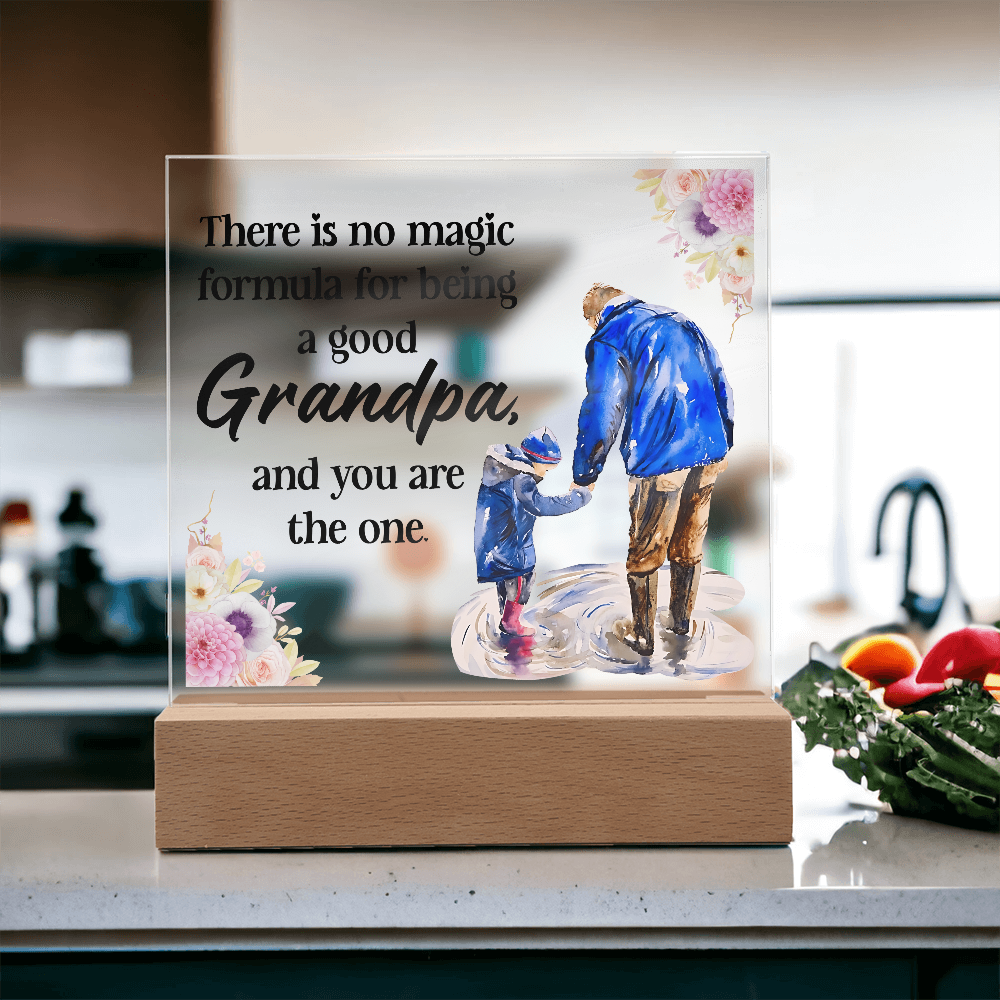 Square Acrylic Keepsake Plaque for Grandpa with LED Base