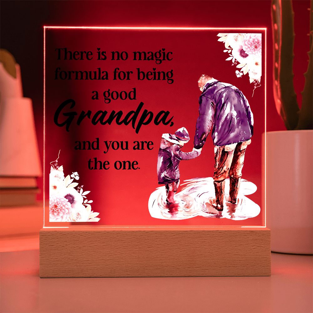 Square Acrylic Keepsake Plaque for Grandpa with LED Base