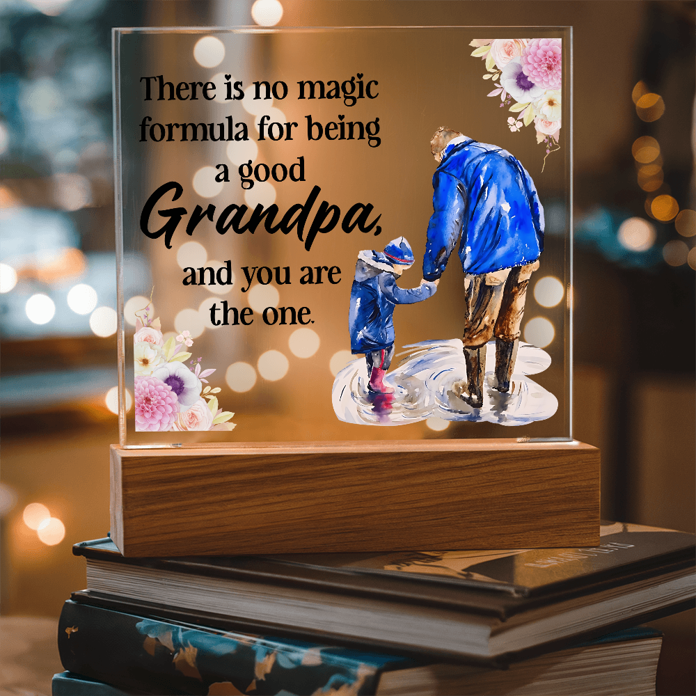 Square Acrylic Keepsake Plaque for Grandpa with LED Base