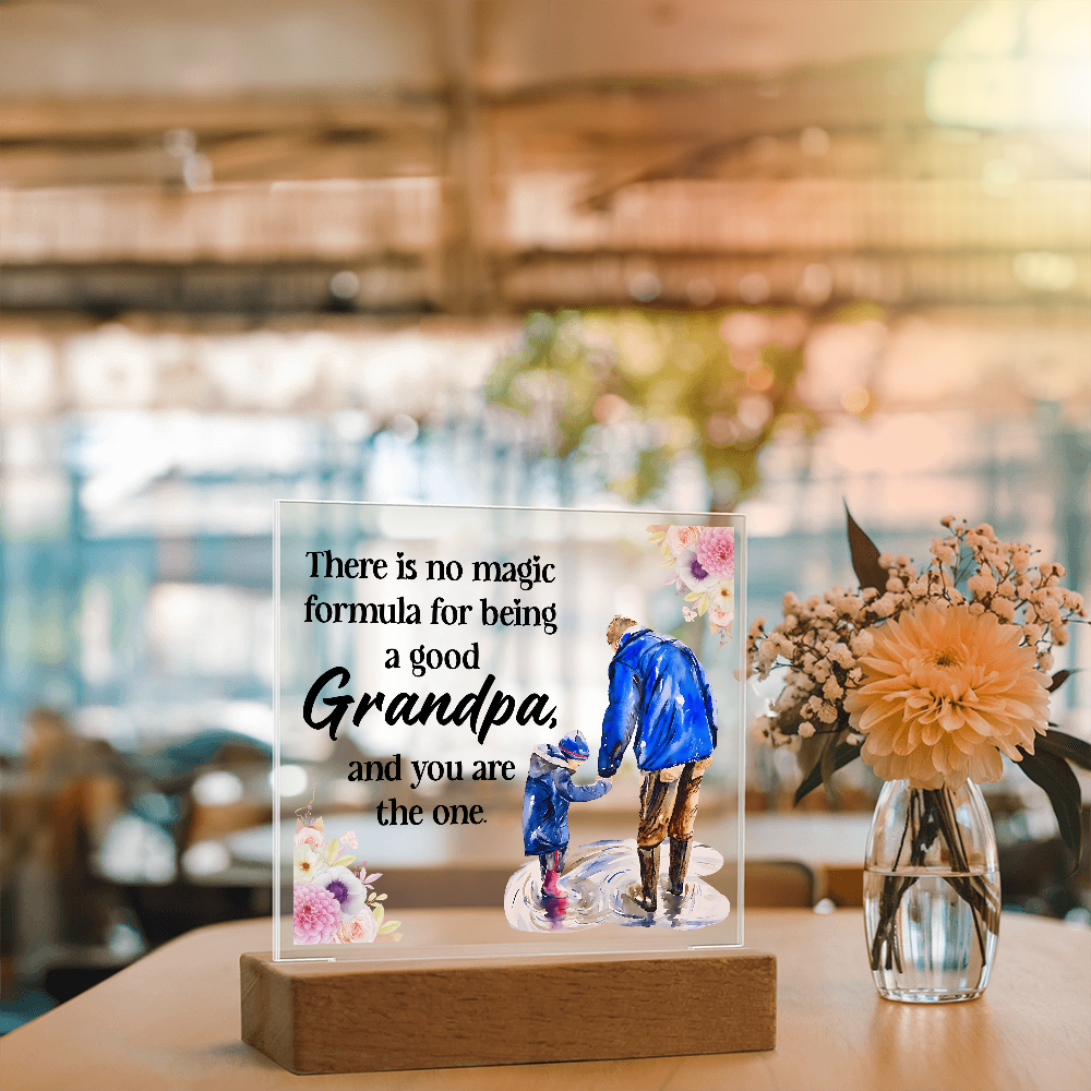 Square Acrylic Keepsake Plaque for Grandpa with LED Base