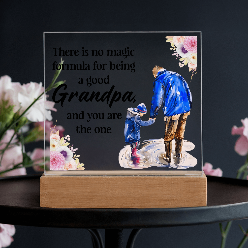 Square Acrylic Keepsake Plaque for Grandpa with LED Base