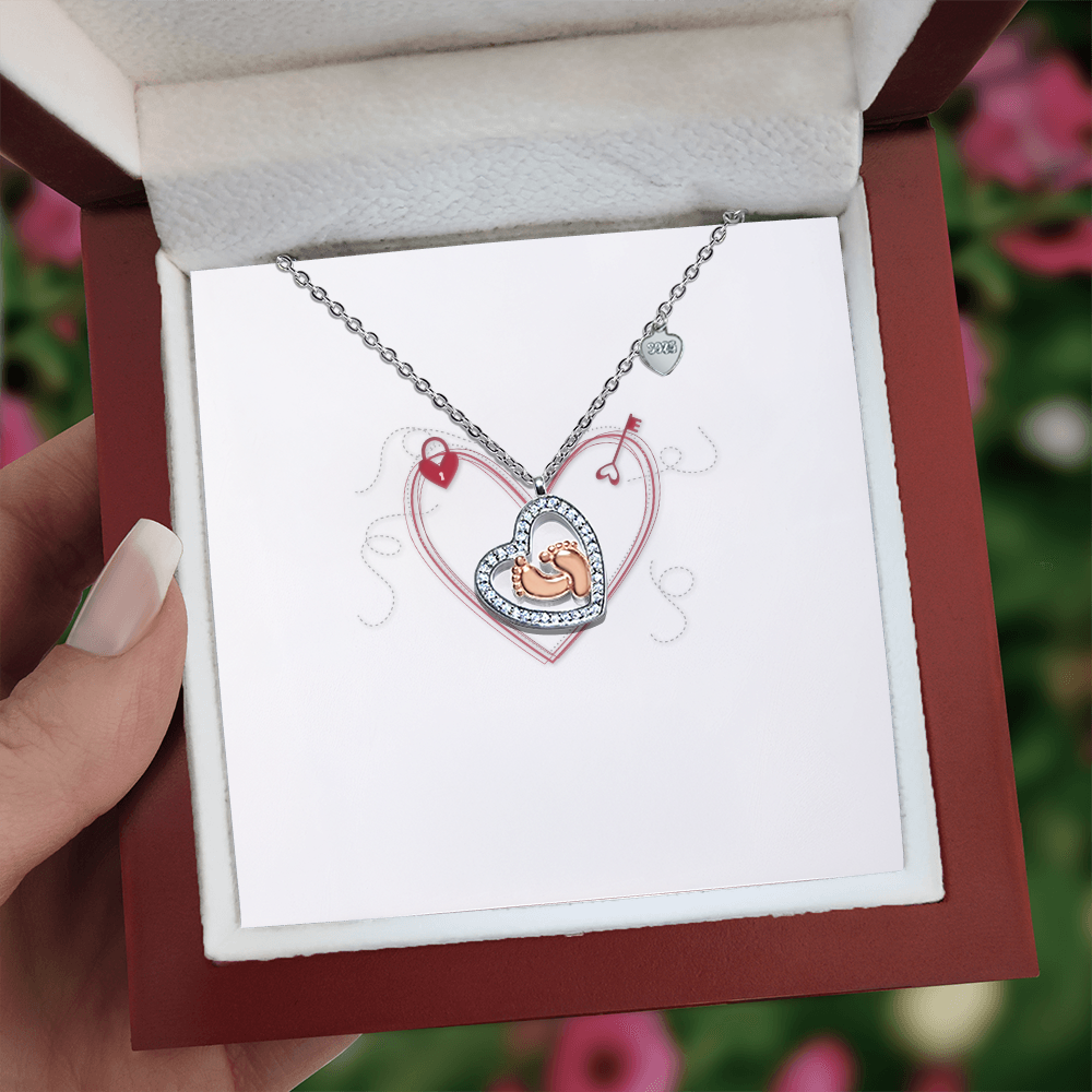Baby Feet Heart Necklace – Rose Gold Keepsake Gift for Mom