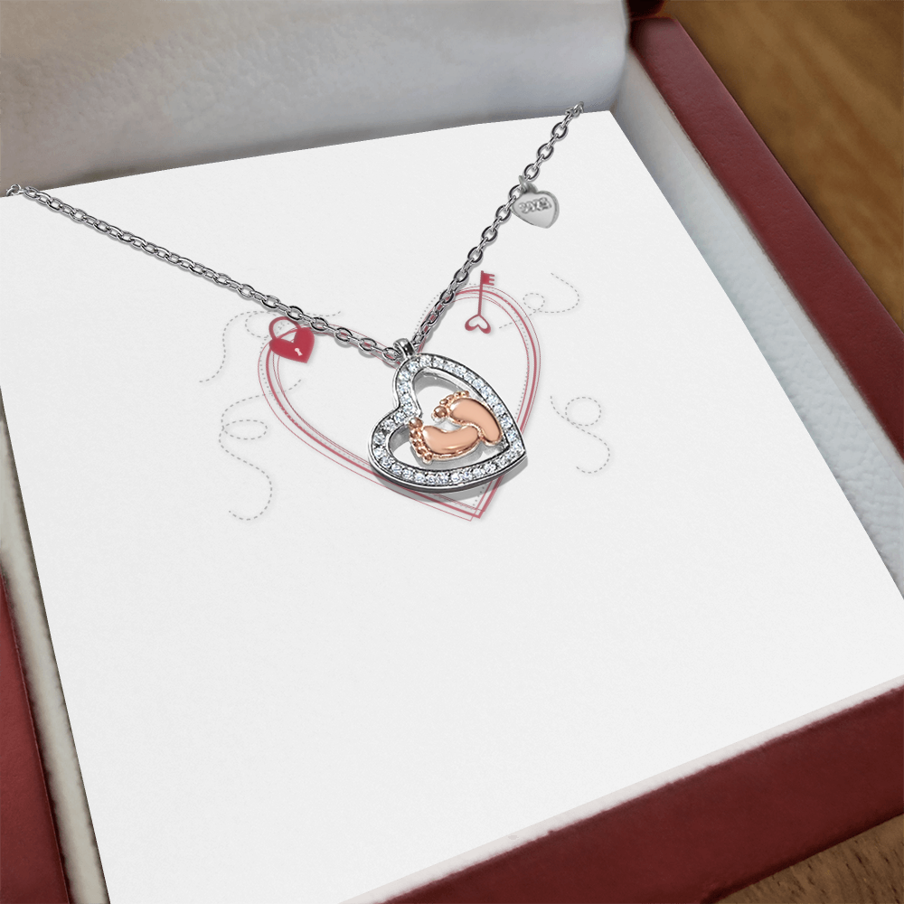 Baby Feet Heart Necklace – Rose Gold Keepsake Gift for Mom