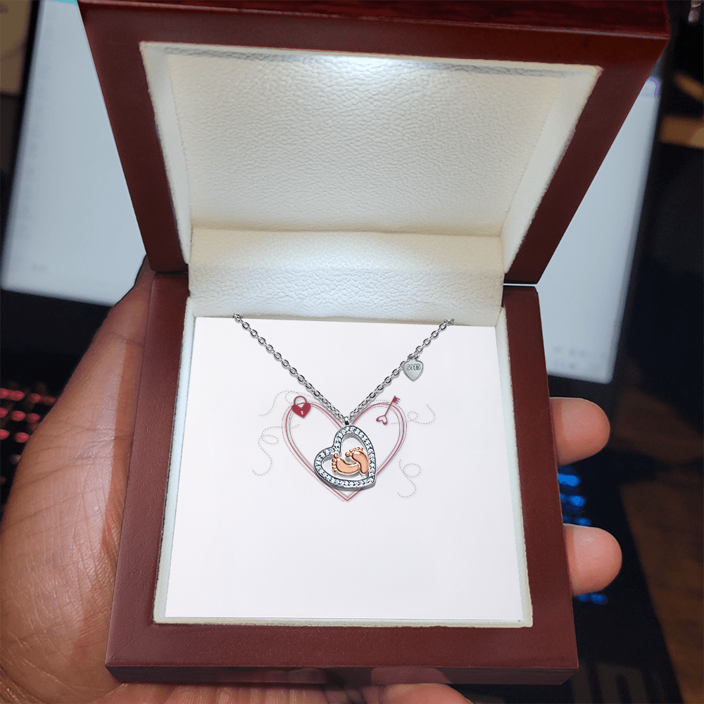 Baby Feet Heart Necklace – Rose Gold Keepsake Gift for Mom