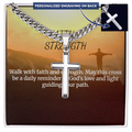 Personalized Faith & Strength Cross Necklace with Cuban Link Chain