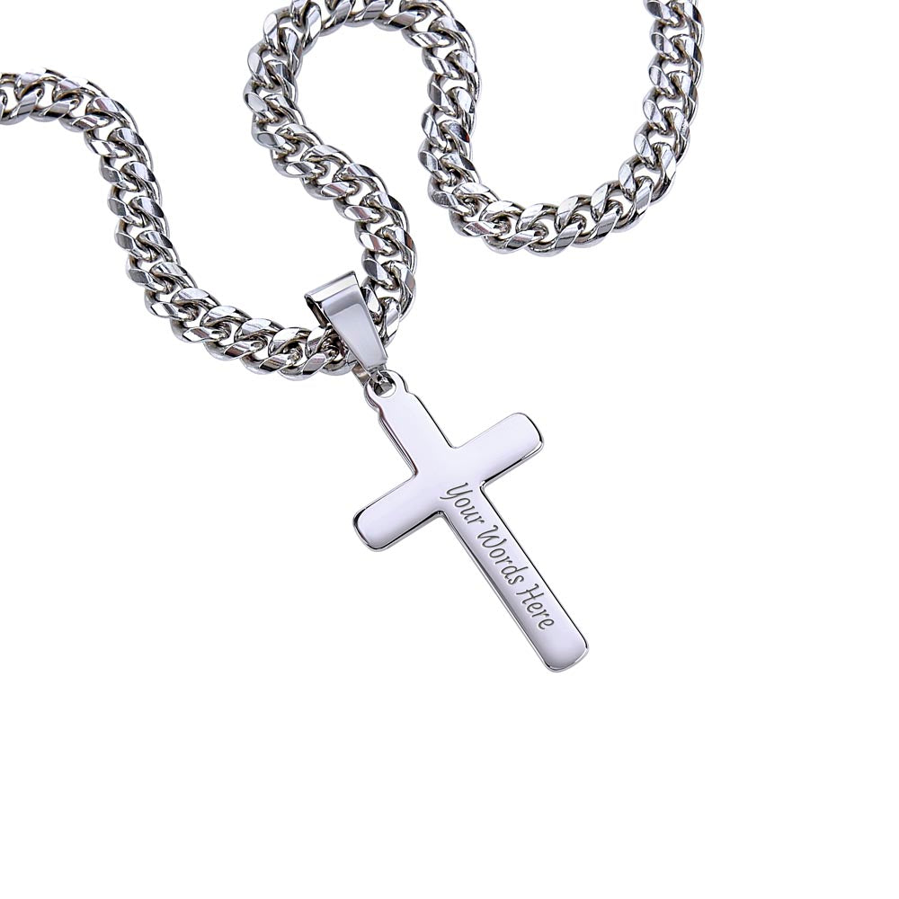 Personalized Faith & Strength Cross Necklace with Cuban Link Chain