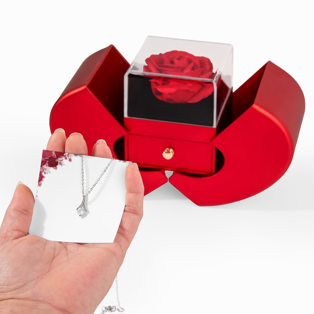 Alluring Beauty Necklace & Red Heart Rose Box Gift Set