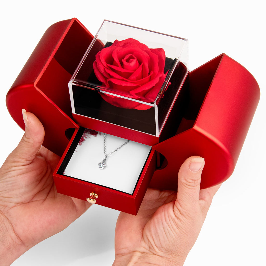 Alluring Beauty Necklace & Red Heart Rose Box Gift Set