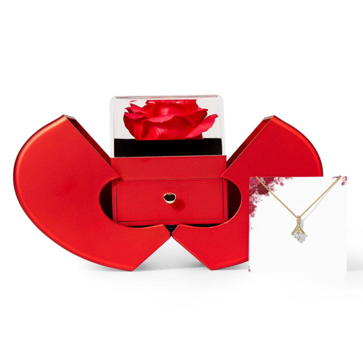 Alluring Beauty Necklace & Red Heart Rose Box Gift Set