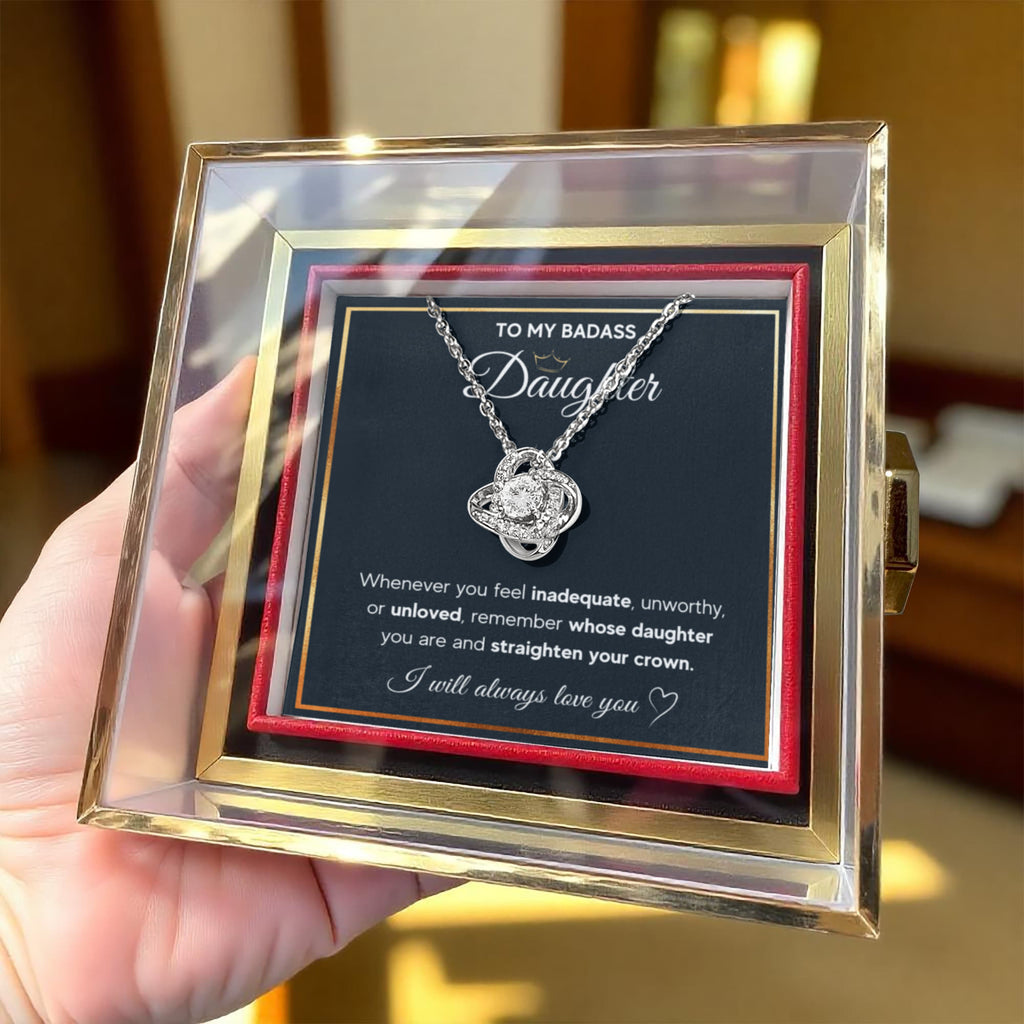 Love Knot Necklace for Daughter with Preserved Rose Gift Box – CZ Pendant, White or Yellow Gold Birthday Gift