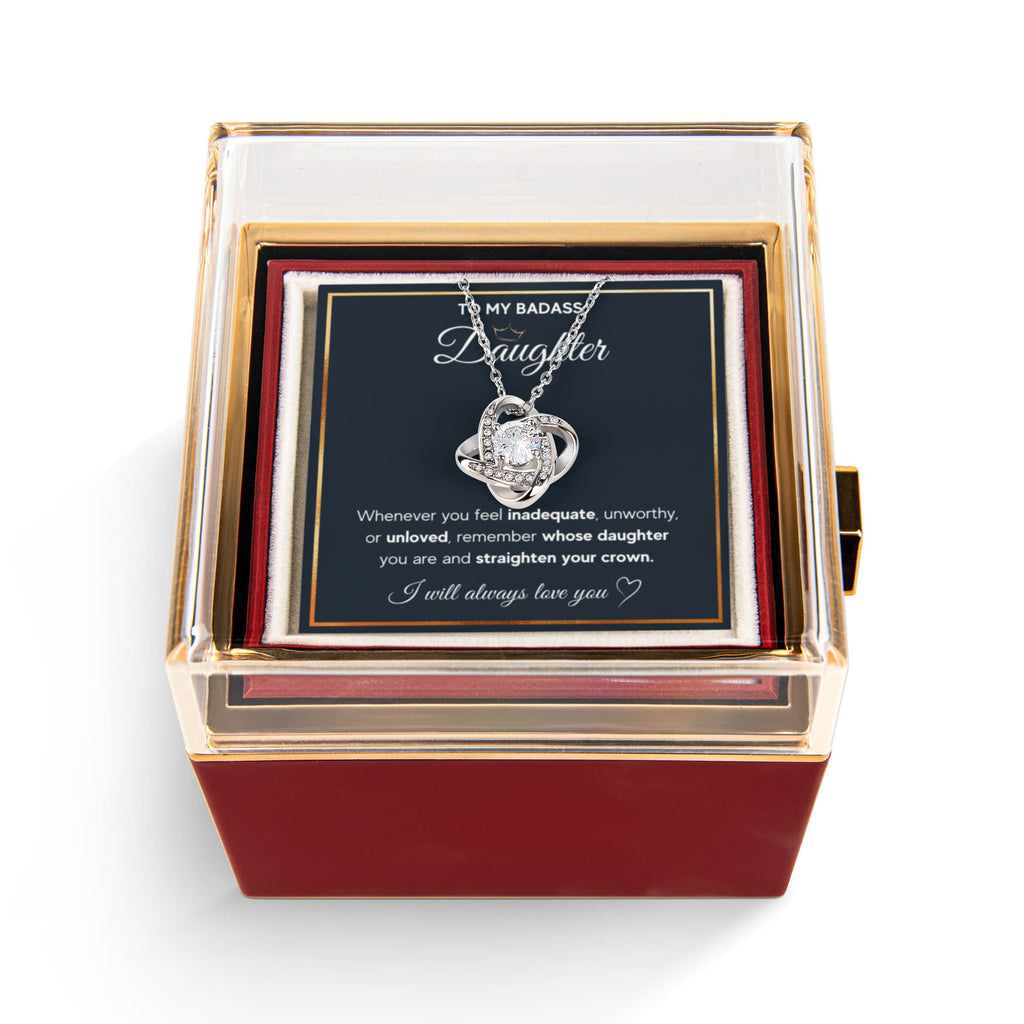 Love Knot Necklace for Daughter with Preserved Rose Gift Box – CZ Pendant, White or Yellow Gold Birthday Gift