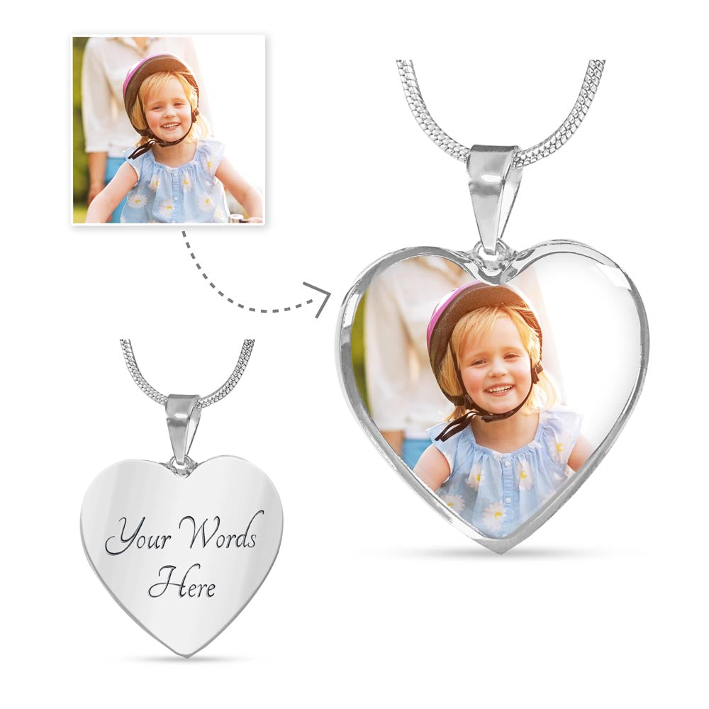 Personalized Photo Heart Necklace with Optional Engraving