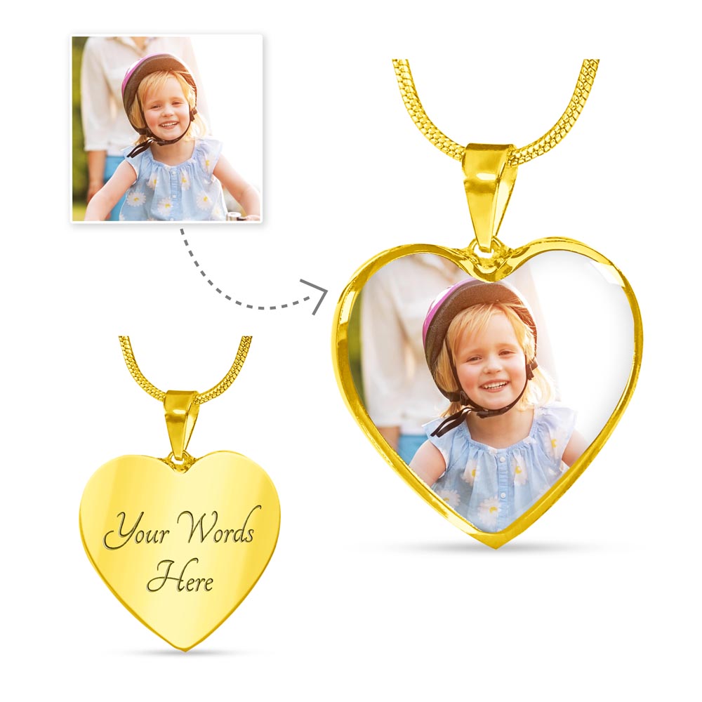 Personalized Photo Heart Necklace with Optional Engraving